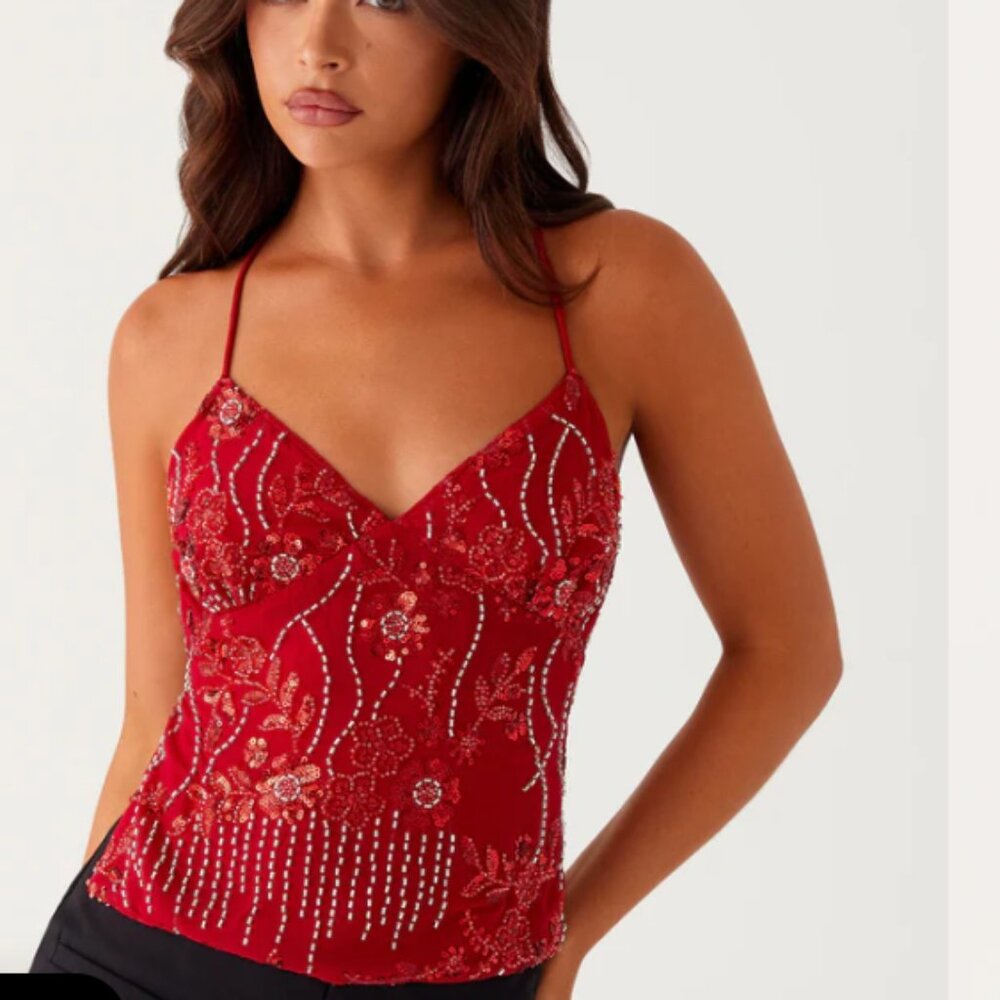 Peppermayo Red Sparkle Top NWT ✨ Beaded Bustier Energy | Y2K, NYE, Hot Girl Fit